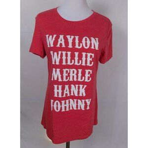 Waylon Willie Merle Hank Johnny Womens XL Red Graphic T-Shirt Short Sleeve